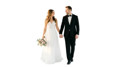 Bride and groom walking hand in hand – cinematic wedding film editing
