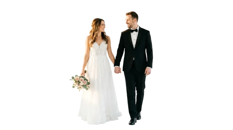 Bride and groom walking hand in hand – cinematic wedding film editing