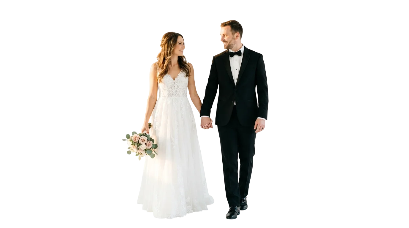 Bride and groom walking hand in hand – cinematic wedding film editing